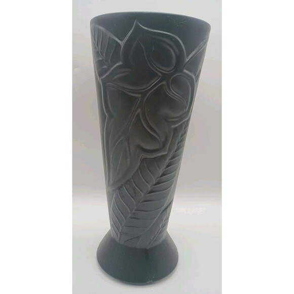 Vintage Hull Art Pottery Vase 292-F Matte Black Tropical Floral Art Deco 12.25"H - Picture 1 of 7